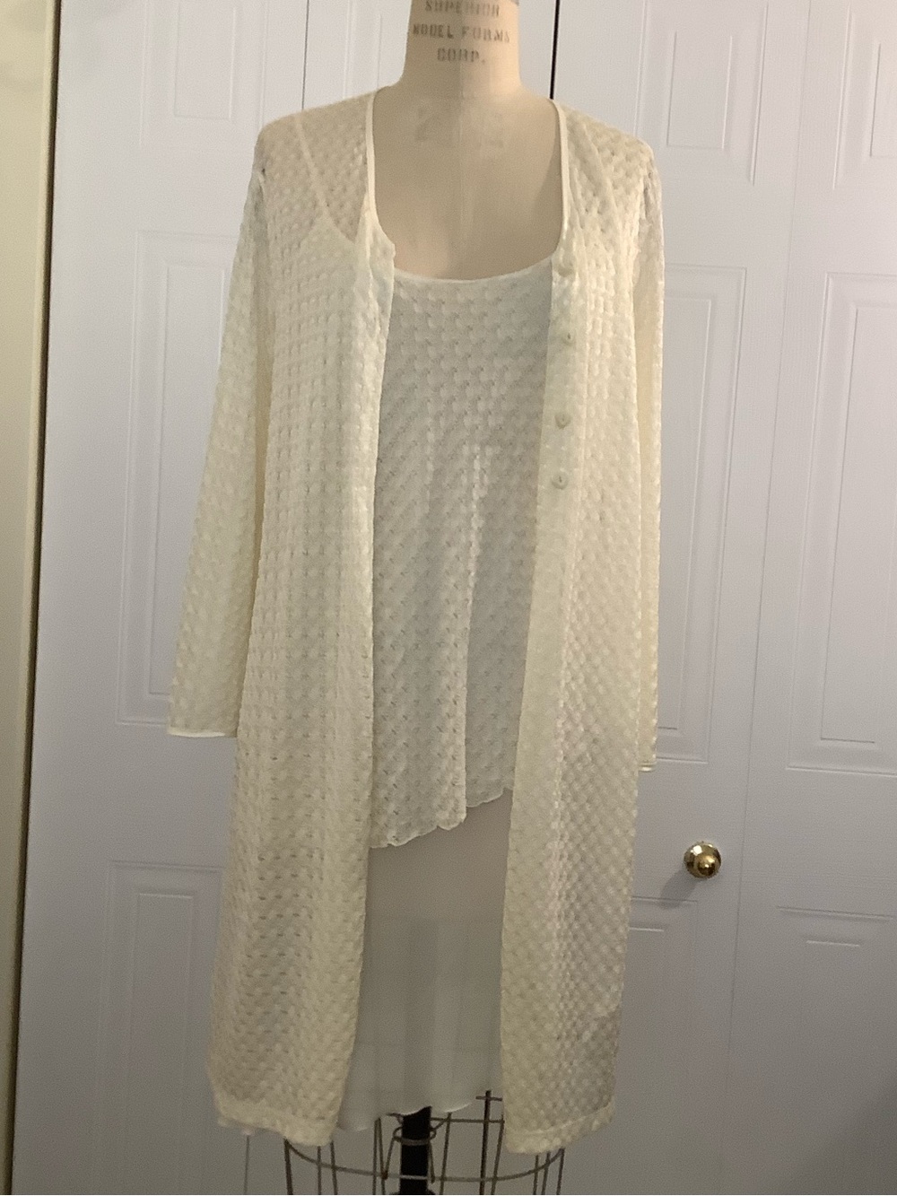 Simon Chang Cream Openwork Lightweight Cardigan & Tank Set